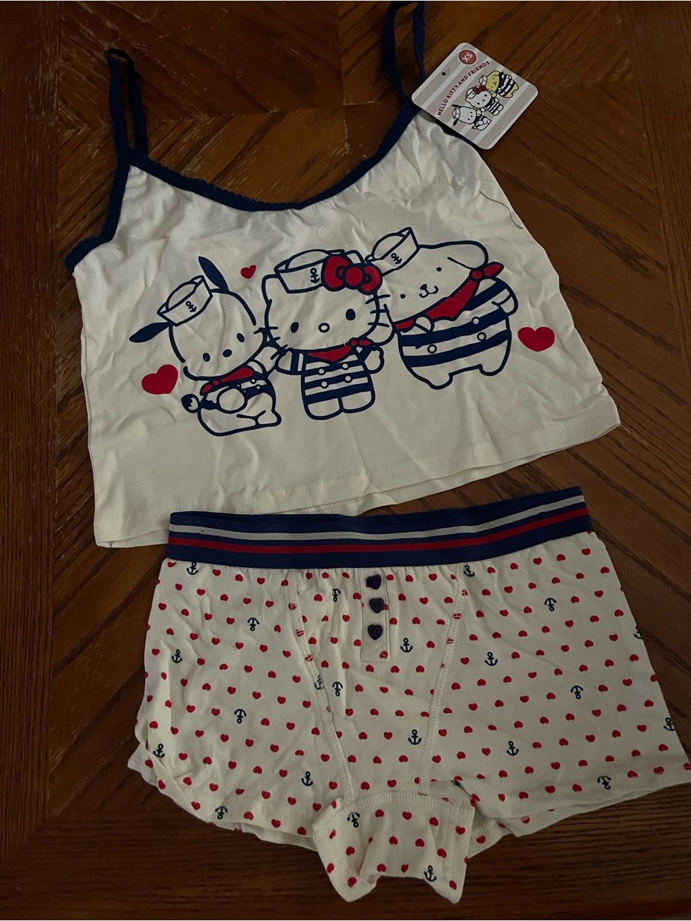 Hello Kitty White Underwear with Pink Heart Print and Blue Waistband